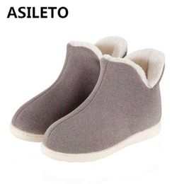 Slippers ASILETO Women Plush Home Slippers indoor high top shoes big Size 45 flat Slipper Woman winter Shoes House Slippers sapatos mujer Z0215