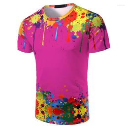 Men's T Shirts Summer Men Big Tall Splashed Paint Style 3D Printing Short Sleeve Pink Graphic T-shirt Custom Plus Size Oversized For
