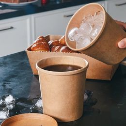 Kraft Paper Food Cup Disposable Soup Container with Lids Ice-cream Cups for Soup Ice Cream