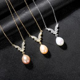 Glänzende Zirkon Schmetterling Süßwasser Perle s925 Silber Anhänger Halskette Koreanische Mode Süße Frauen Luxus Halskette Schmuck Zubehör