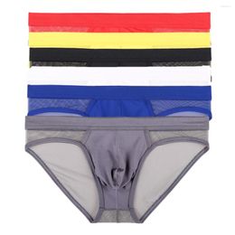 Underpants 1/6PCS Sexy See-through Mens Mesh Briefs Underwear Ice Silk Male Panties Men Low Waist Thin Translucent Jockstrap Man