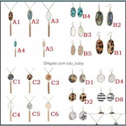 Charm Leopard Print Abalone Shell Turquoise Necklace Geometric Charms Hexagon Round Earring Dangle Earrings Jewellery For Women Drop De Dhk64