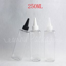 Storage Bottles 250ML Transparent Square Plastic Bottle Pointed Mouth Cap 250CC Empty Cosmetic Container Jam / Lotion Packaging