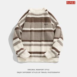 Men's Sweaters Autumn Winter Men Sweaters Stripe Embroidery Knitting Pullover Korean Fashion Streetwear Men's Clothing Sweater Male 230228