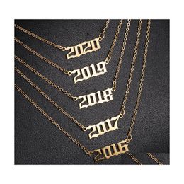 car dvr Pendant Necklaces Girl Year Of Birth Stainless Steel Chain Arabic Numeral Necklace Ladies Birthday Christmas Gift Sier Gold Jewelry Dhk1N