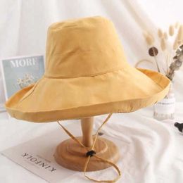 Wide Brim Hats Summer Foldable UV Resistant Fisherman Hats Women Solid Color Wide Brim Sunscreen Bucket Hat Outdoor Travel Ladies Panama Cap G230227