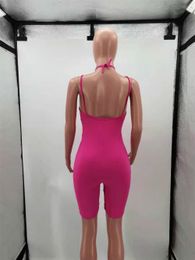 New 2024 Designer Summer Rompers Women Spaghetti Straps Jumpsuits Sexy Deep V Neck Hollow Out Bodycon Playsuits Solid One Piece Outfits Wholesale Clothing 9362