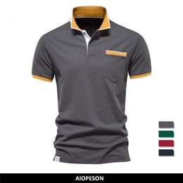 Men's Polos AIOPESON Summer Cotton Polo Shirts Men Short Sleeve Polo Men Brand High Quality Casual Social Pocket Shirt for Men 230228