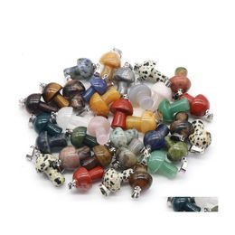 car dvr Charms 2Cm Natural Stone Mushroom Shape Quartz Crystal Pendant Necklace Rose Tiger Eye Diy Jewellery Making Necklaces Earrings Accesso Dhhbp