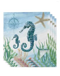 Table Napkin Marine Animal Hippocampus Seaweed Compass 4/6/8pcs Kitchen 50x50cm Napkins Serving Dishes Home Textile Products