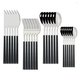 Dinnerware Sets 24Pcs Western Set Black Wood Handle Stainless Steel Steak Table Knife Fork Dessert Spoon Flatware Cutlery