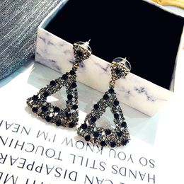 Dangle Earrings USTAR Vintage Black Crystal Drop For Women Hollow Triangle Earring Statement Fashion Wedding Jewellery Gifts
