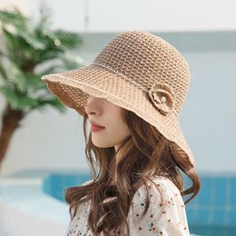 Wide Brim Hats 2022 Summer Women's Wide Brim Beach Fisherman's Hat Sun Hat Fashion Floppy Chapeu Feminino Foldable Visor Cap Anti-UV Straw Hat G230227