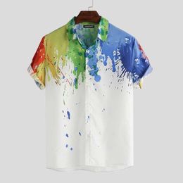 Men's Casual Shirts Men Clothing 2022 New Fashion Men Brand Shirt Splashed Ink Print Short Sleeve Lapel Neck Camisa Business Casual Shirts Men Z0224