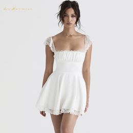 2023 new coming sexy dresses Lace square neck suspender skirt slim French dress white and black color szlbk2882 summer designer Casual fashion street girl dresses
