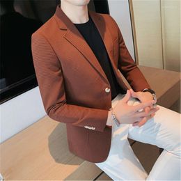 Men's Suits Luxury Men Blazer Homme Slim Fit Vintage Waffle Plaid Suit 4XL Coffee British Designer Casual Jacket Coat Chaqueta Hombre