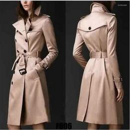 Women's Trench Coats 2023 Autumn Brand Women Coat Long Windbreaker Europe America Fashion Trend Double-Breasted Slim Q1534