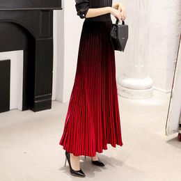 Skirts Autumn Golden Velvet Gradual Change Pleated Skirt A-line Fashion Elegant Versatile For Women