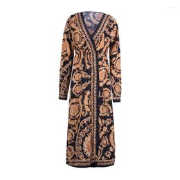 Casual Dresses Women Floral Printing Long Dress Summer Bohe Sleeve V Neck Lacing Up High Cut Straight Maxi Beachwear Vestidos