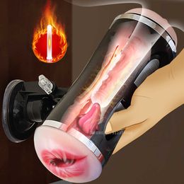 Masturbators Automatic Sucking Self-Defense Force Cup Heating Real Vagina Blowjob Electric Vibrator Pocket Pussy Masturbators Sex Toy Men L230228