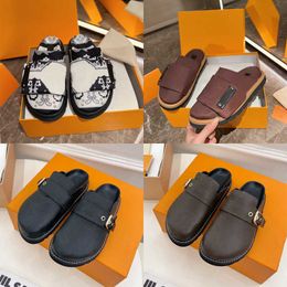 Women Men Slippers Slide Cosy Comfort Mules Luxury Leather Flat Slippers Platform Sandal Fashion Comfortable Casual Shoe 35-45 With Box NO436