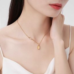 Rich Little Gold Brick Pendant Titanium Steel Necklace Female GOLD Small Gold Bar Colourless Collar Chain Headwear Accessories