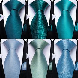 Bow Ties DiBanGu Mens Necktie Teal Green Blue Solid Design Silk Wedding Tie For Men Hanky Cufflinks Tie Set Fashion Bussiness Party 230228