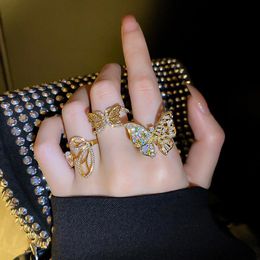 Cluster Rings Design Sparkling Shining Rhinestone Butterfly Open Ring For Women Hollow Fashion Adjustable Crystal Finger Jewellery GiftCluster