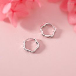 Hoop Earrings Minimalist Small For Women Korean Fashion Girls Gift Hollow Out Flower Shape Ear Hoops Silver Colour Jewellery KAE314