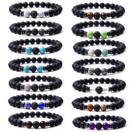 8 mm schwarzes, mattes Steinperlen-Armband, Tigerauge, Achate, Hämatit-Perlen, Armband für Damen und Herren, Buddha-Energie-Yoga-Schmuck