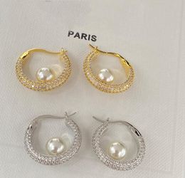 Women Celns Brand Classic Circle Pearl Earrings Hoop aretes orecchini Chic Designer Crystal Dangle Earring Eardrops Have Stamp