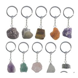 car dvr Keychains Lanyards Natural Rough Stone Quartz Keychain Ring For Women Men Handbag Hangle Car Key Holder Mineral Keyring Jewellery Dr Dh89B