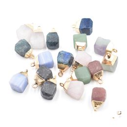 car dvr Charms Gold Side Natural Crystal 10Mm Irregar Stone Pendant Quartz Blue Pendants For Jewellery Making Drop Delivery Findings Components Dhw1P