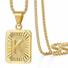 Pendant Necklaces Initials Letter Name Necklace For Women Men Gold Silver Colour Square Alphabet Charm Box Link Chain Couple Pendants GPM05Pe