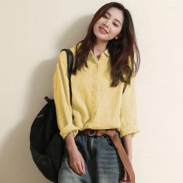 Women's Blouses 2023 Spring Korean Version Of Fashion Cotton And Linen Women's Loose Solid Colour Long-sleeved Shirt Ladies Top S-2XL