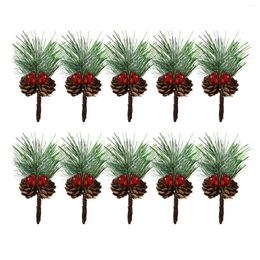 Decorative Flowers Pendant Snowy Picks Artificial Christmas Pine Cone 10pcs Mini Florist Decoration Wedding Decor DIY PVC Simulation Berry