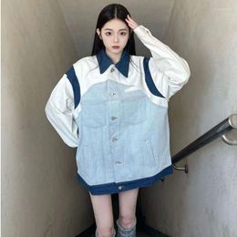 Womens Jackets 2023 Early Autumn Jacket Vintage Splice Denim Coat Loose Design Small Size Top