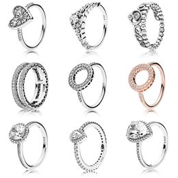 Novo 100% 925 Sterling Silver Pandora Ring Fashion Charms Popular Ring Wedding Ring for Women em forma de coração Reding Rings Diy Jewelr282C