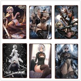 Comic Nier Automata art painting tin Poster Metal Sign Fight Game Sexy Girl Japan Anime Painting Tin Sign Plate Home Personalised Decor Metal Plaque Size 30X20CM w02