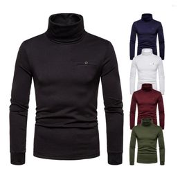 Men's T Shirts Men Shirt Solid Color Slim Plush Top High Collar Long Sleeve Base For Daily Wear