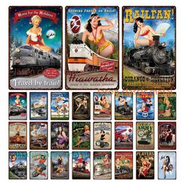 Pin Up Girl Poster Metal Tin Signs Train Motor Car Travel Art Painting Sexy Lady Posters Bar Pub Home Wall Plate Decor Vintage Home Man Cave Plaques SIZE 30X20CM w01