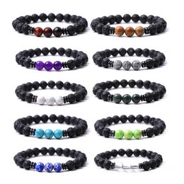 8 mm schwarzes Lavastein-Perlen-Armband, Tigerauge, Achate, Hämatit-Perlen, Armband für Damen und Herren, Buddha-Energie-Yoga-Schmuck