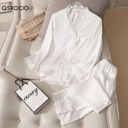 Womens Sleepwear QSROCIO Pyjamas Set Vintage V Neck Lace Silk Like Nightie Leisure Home Clothes Nightwear Pyjamas Femme 230228