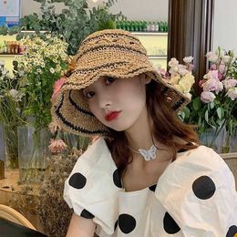 Wide Brim Hats Summer 2020 Ladies Bucket Hat Straw Crochet Foldable Parent-child Panama Straw Hat Children Female Beach Sun Hat G230227