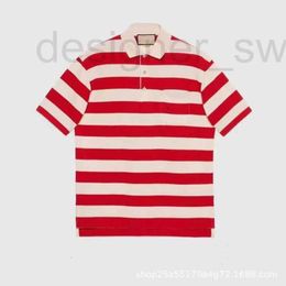 Men's Polos designer short-sleeved high men's red apricot striped polo shirt g family cotton 789I