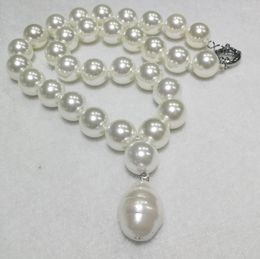 Chains 14mm Bright White Shell Pearl 25mm Pendant Necklace Natural SOUTH SEA Woman Jewelry 35cm 14'' 45cm 18''