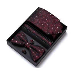 Neck Ties Jacquard High Grade Many Color Festive Present Bow Tie Handkerchief Pocket Squares Cufflink Set Necktie Box Sliver Man's J230227