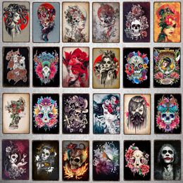 Sugar Skull art painting Plaque Metal Vintage Horror Tin Sign Wall Bar Restaurant Home Art Cinema Tattoo Shop Decor Personalised metal Poster Size 30X20cm w02