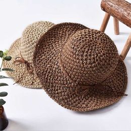 Wide Brim Hats Hat Summer Women's Foldable Large Brim Beach Sun Hat Straw Beach Cap for Ladies Elegant Vacation Travel Hats G230227