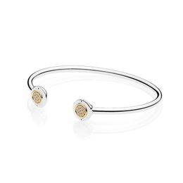 Gold plated Pave Cuff Bangle for Pandora Real Sterling Silver Sparkling Wedding Jewelry For Women Girlfriend Gift designer Bracelet set with Original Box